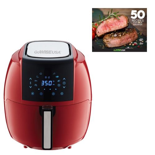  GoWISE USA 5.8-Quart Programmable 8-in-1 Air Fryer XL + Recipe Book (Chili Red)