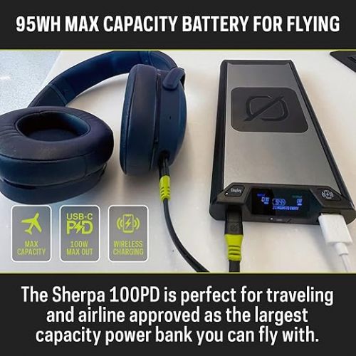  Goal Zero Sherpa 100PD Wireless Portable Power Bank 100W USB-C Power Delivery 25600mAh (4th Generation)