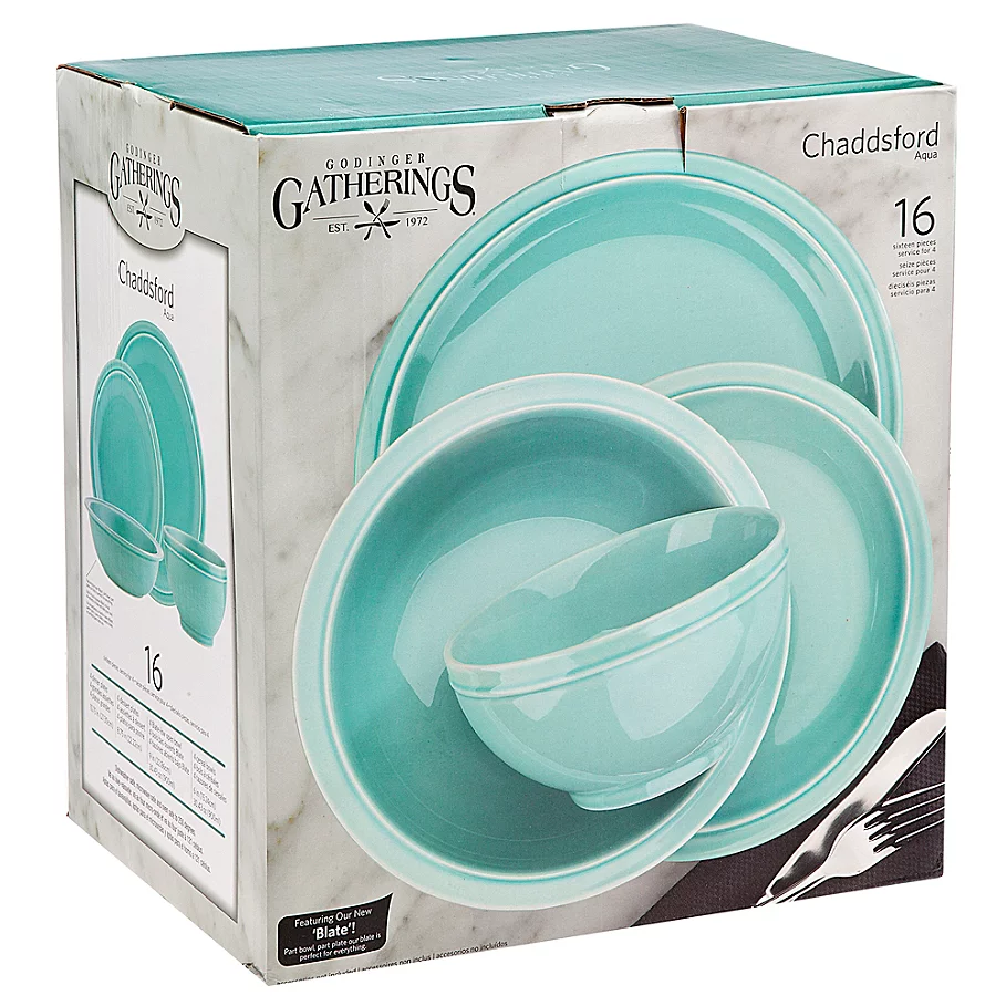  Godinger Chaddsford 16-Piece Dinnerware Set in Aqua