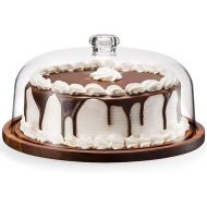 Godinger Cake Stand, Cake Plate Server Platter with Dome, Acacia Wood and Shaterproof Acrylic Lid