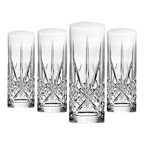  Godinger Tall Beverage Glasses Collins All Purpose Drinking Glasses- Dublin Collection, SET OF 4