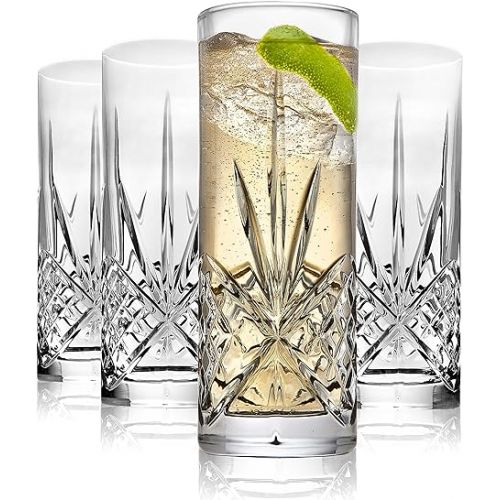  Godinger Tall Beverage Glasses Collins All Purpose Drinking Glasses- Dublin Collection, SET OF 4