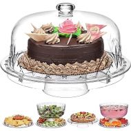 Godinger 6 in 1 Cake Stand and Serving Plate Platter with Dome Cover, Multi-Purpose Use, Shatterproof and Reusable Acrylic - Dublin Collection