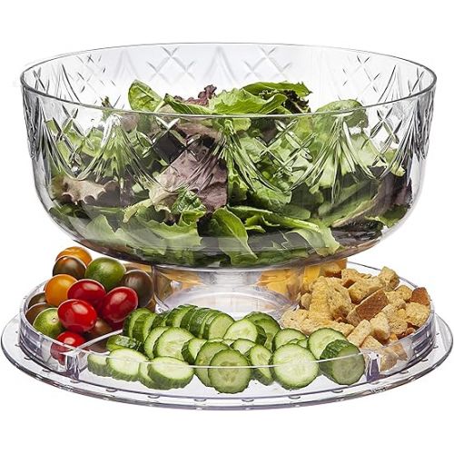  Godinger 6 in 1 Cake Stand and Serving Plate Platter with Dome Cover, Multi-Purpose Use, Shatterproof and Reusable Acrylic - Dublin Collection