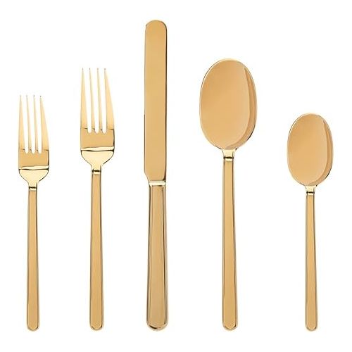  Godinger 20 Piece Flatware Set with 4 Dinner Forks, 4 Salad Forks, 4 Tablespoons, 4 Teaspoons and Knifes, 18/0 Stainless Steel Rail Gold, Set of 4