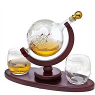 [아마존 핫딜] Godinger Whiskey Decanter Globe Set with 2 Etched Globe Whisky Glasses - for Liquor, Scotch, Bourbon, Vodka - 850ml