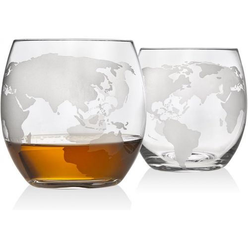  [아마존 핫딜] Godinger Whiskey Decanter Globe Set with 2 Etched Globe Whisky Glasses - for Liquor, Scotch, Bourbon, Vodka - 850ml