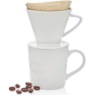 [아마존베스트]Godinger Pour Over Coffee Maker Dripper and Coffee Mug Brew Set, Bone China - 14oz