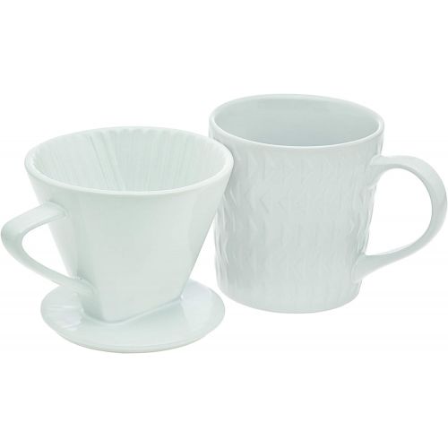  [아마존베스트]Godinger Pour Over Coffee Maker Dripper and Coffee Mug Brew Set, Bone China - 14oz