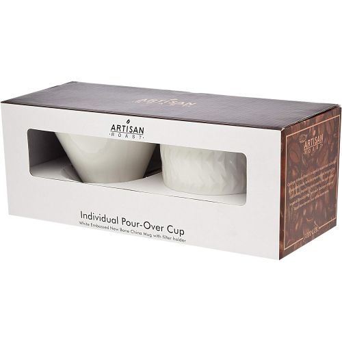  [아마존베스트]Godinger Pour Over Coffee Maker Dripper and Coffee Mug Brew Set, Bone China - 14oz