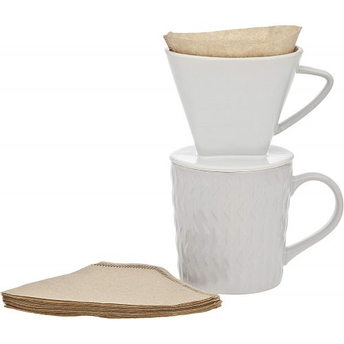  [아마존베스트]Godinger Pour Over Coffee Maker Dripper and Coffee Mug Brew Set, Bone China - 14oz