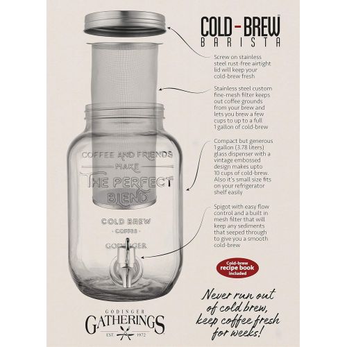  Godinger Cold Brew Coffee Maker, Iced Coffee Dispenser - 1 Gallon (3.78L)