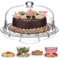 Godinger 6 in 1 Cake Stand and Serving Plate Platter with Dome Cover, Multi-Purpose Use, Shatterproof and Reusable Acrylic - Dublin Collection