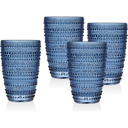  Godinger Highball Glasses, Tall Beverage Glass Cups - Lumina Blue, Set of 4