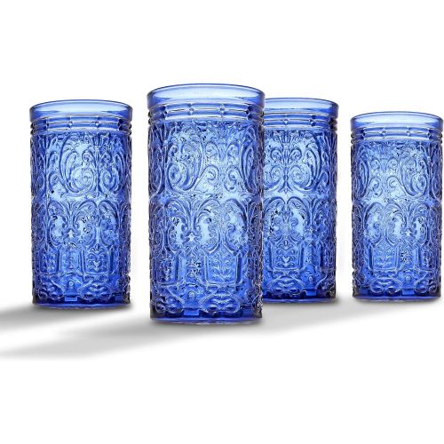  Jax Highball Beverage Glass Cup by Godinger  Blue  Set of 4