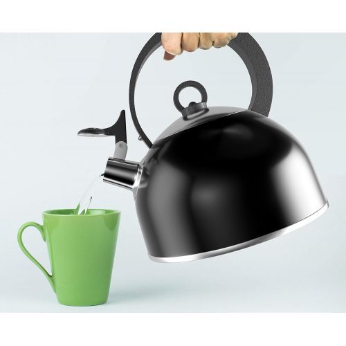  [아마존베스트]Godinger Studio Hot Water Tea Kettle, Stainless Steel Tea Pot with Whistle - 2.5L, Black