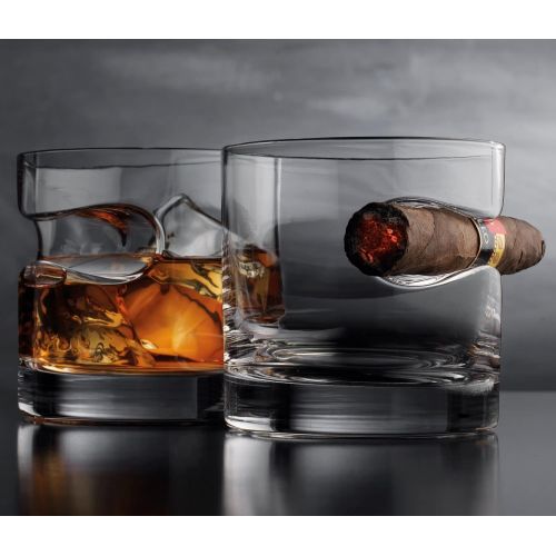  [아마존베스트]Godinger Cigar Whiskey Glass - Old Fashioned Whiskey Glass With Indented Cigar Rest