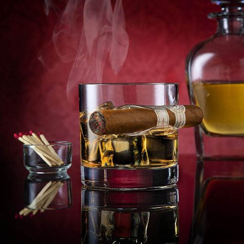  [아마존베스트]Godinger Cigar Whiskey Glass - Old Fashioned Whiskey Glass With Indented Cigar Rest