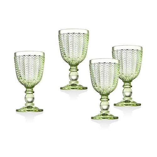  [아마존베스트]Twill White Wine Goblet Beverage Glass Cup by Godinger - Emerald Green - Set of 4