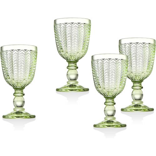  [아마존베스트]Twill White Wine Goblet Beverage Glass Cup by Godinger - Emerald Green - Set of 4