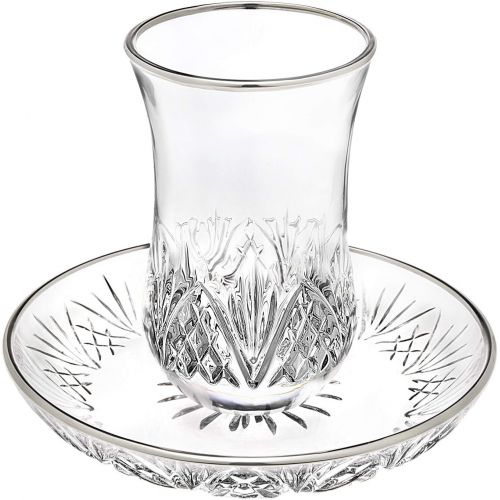  [아마존베스트]Godinger Kiddush Cup and Saucer with Platinum Edge - Dublin Crystal Collection