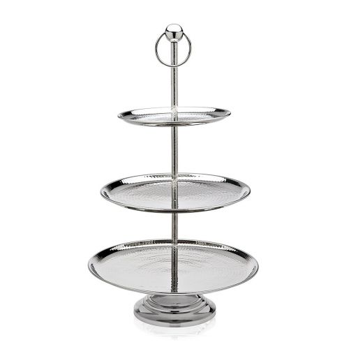  Godinger Hammered 3 Tier Server Cake Stand, Silver