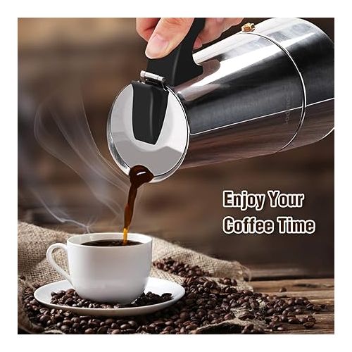  Godmorn Stovetop Espresso Maker, Moka Pot, Percolator Italian Coffee Maker, 300ml/10oz/6 cup (espresso cup=50ml), Classic Cafe Maker, stainless steel, suitable for induction cookers