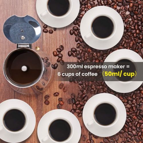  Espressokocher, Kaffeekocher, Godmorn Mokkakanne aus 430 Edelstahl, Espresso Maker fuer 6 Tassen (300 ml), Stovetop Coffee Maker Induktion Herde geeignet