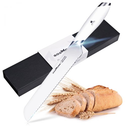  Brotmesser Godmorn 8 Zoll mit weissem Griff Professional gezackten Brotmesser gezackten Universalmesser - Kueche Werkzeug zum Schneiden von Kuchen Brot Sandwich