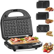 Waffeleisen, Godmorn 4IN1 Sandwichmaker, Waffelautomat, Waffel Maker, Sandwich-Toaster, Panini-Maschine, Donut-Herstellungsmaschine, Antihaft-Platte, 750W, Automatische Temperaturr