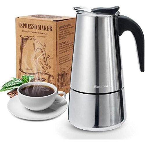  Espressokocher, Kaffeekocher, Godmorn Stovetop Espresso Maker, Moka Pot: Klassischer Cafe Maker aus 430 Edelstahl, fuer 4 Tassen（200 ml）, fuer Induktions-Herde geeignet (Espresso-Koc