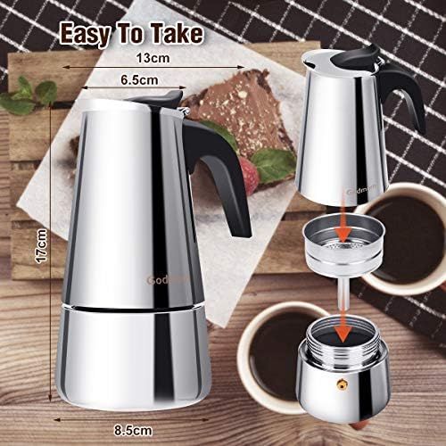  Espressokocher, Kaffeekocher, Godmorn Stovetop Espresso Maker, Moka Pot: Klassischer Cafe Maker aus 430 Edelstahl, fuer 4 Tassen（200 ml）, fuer Induktions-Herde geeignet (Espresso-Koc