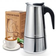 Godmorn Stovetop Espresso Maker, Moka Pot, Percolator Italian Coffee Maker, 300ml/10oz/6 cup (espresso cup=50ml), Classic Cafe Maker, 430 stainless steel, suitable for induction co