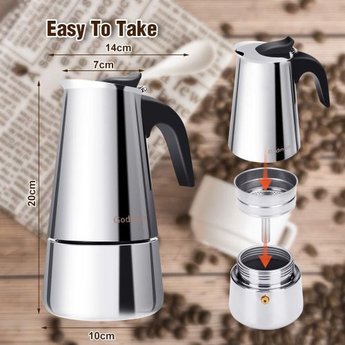  Godmorn Stovetop Espresso Maker, Moka Pot, Percolator Italian Coffee Maker, 300ml/10oz/6 cup (espresso cup=50ml), Classic Cafe Maker, 430 stainless steel, suitable for induction co