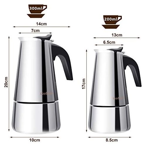  Godmorn Espressokocher, Kaffeekocher, Mokkakanne aus 430 Edelstahl, Espresso Maker fuer 4 Tassen (200 ml), Stovetop Coffee Maker Induktion Herde geeignet