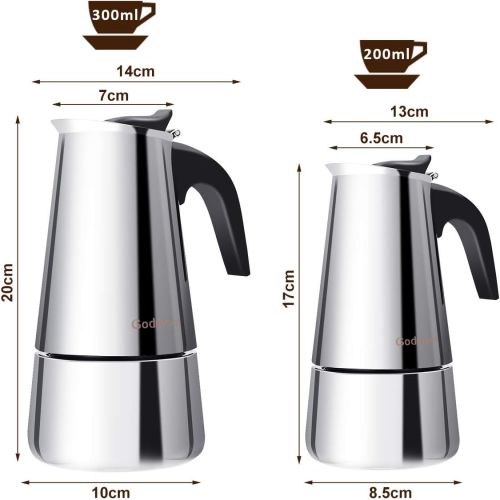  Godmorn Espressokocher, Kaffeekocher, Mokkakanne aus 430 Edelstahl, Espresso Maker fuer 4 Tassen (200 ml), Stovetop Coffee Maker Induktion Herde geeignet