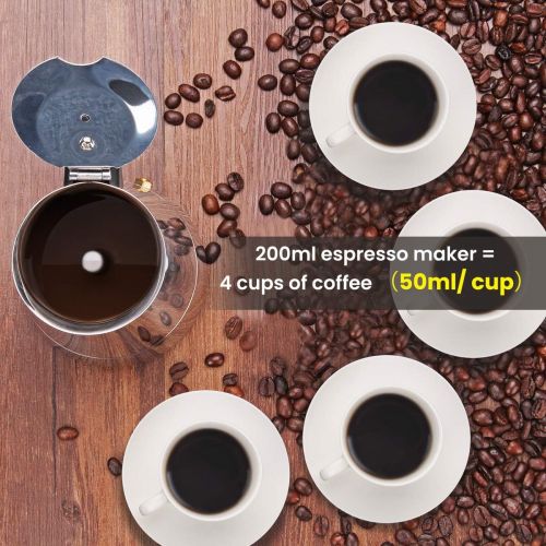  Godmorn Espressokocher, Kaffeekocher, Mokkakanne aus 430 Edelstahl, Espresso Maker fuer 4 Tassen (200 ml), Stovetop Coffee Maker Induktion Herde geeignet