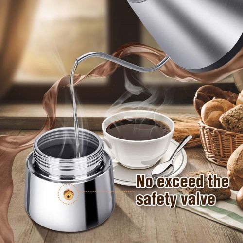  Godmorn Espresso Maker Coffee Maker 430 Stainless Steel Mocha Pot Espresso Maker for 4/6/10 Cups Stovetop Coffee Maker Suitable for Induction Cookers, 200ml