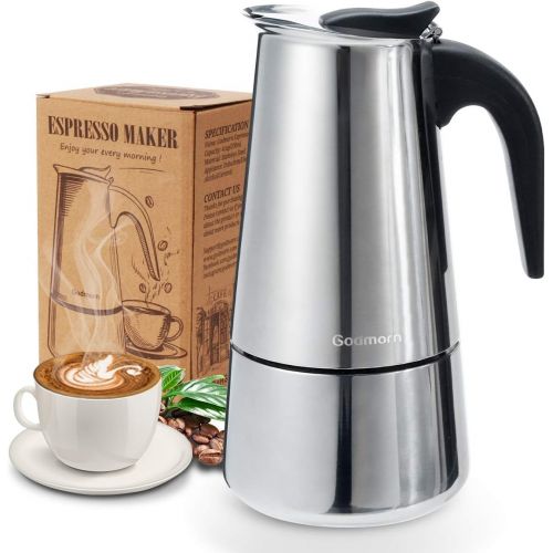  Godmorn Stovetop Espresso Maker, Moka Pot, Percolator Italian Coffee Maker, 300ml/10oz/6 cup (espresso cup=50ml), Classic Cafe Maker, stainless steel , suitable for induction cooke