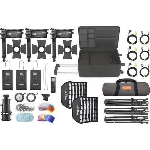  Godox S60 LED Focusing 3-Light Kit with Color Effects