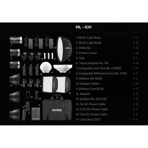  Godox ML60 & ML30 Daylight LED 3-Light Kit