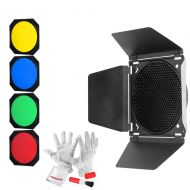 Godox BD-04 Barn Door & Honeycomb Grid &4 Color Gel Filters Compatible for AD-R6 Standard Reflectors for AD600B/AD600BM/AD600Pro/SL60W/SL150W/SL200W/MS200/MS300,W/pergear Cleaning
