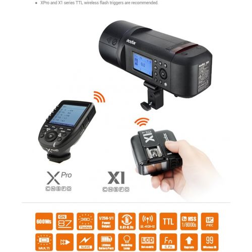  Godox AD600 Pro AD600Pro 600Ws TTL Outdoor Flash with Li-ion Battery HSS 1/8000s Strobe Light, Built-in Godox 2.4G Wireless X System Compatible for Canon Nikon Sony FUJIFILM Olympu