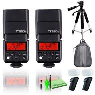 Godox TT350F Mini Thinklite TTL Flash for Fujifilm Cameras (2) Essentials Kit with Cleaning Kit, Backpack Case, and Tripod