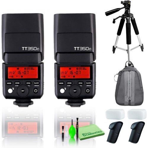  Godox TT350F Mini Thinklite TTL Flash for Fujifilm Cameras (2) Essentials Kit with Cleaning Kit, Backpack Case, and Tripod