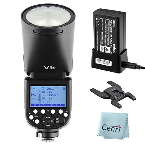  Godox V1-F TTL Round Head Flash Speedlite with 1/8000s HSS, 1.5 sec. Recycle Time, 2600mAh Lithium Battery, 10 Level LED Modeling Lamp for Fujifilm DSLR Camera