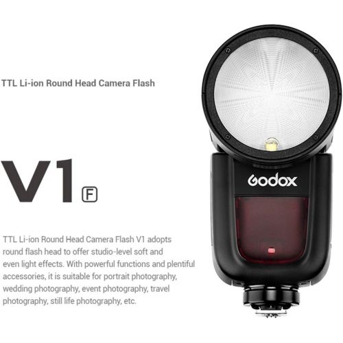  Godox V1-F TTL Round Head Flash Speedlite with 1/8000s HSS, 1.5 sec. Recycle Time, 2600mAh Lithium Battery, 10 Level LED Modeling Lamp for Fujifilm DSLR Camera