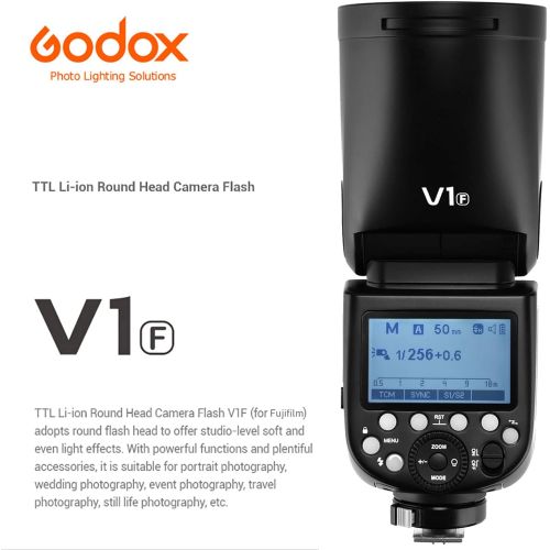  Godox V1-F Round Head Camera Flash Speedlite, 76Ws 2.4G TTL Flash 1/8000 HSS Speedlight, 480 Full Power Shots, 10 Level LED Modeling Lamp, Compatible for Fuji Fujifilm Camera