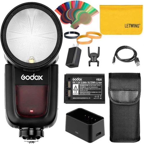  Godox V1-F Round Head Camera Flash Speedlite, 76Ws 2.4G TTL Flash 1/8000 HSS Speedlight, 480 Full Power Shots, 10 Level LED Modeling Lamp, Compatible for Fuji Fujifilm Camera