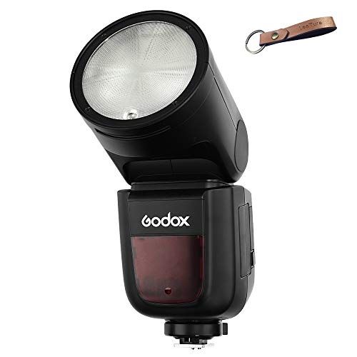  Godox V1-F Round Head Speedlite Compatible for Fujifilm, TTL Speedlight 2.4G Wireless System 1/8000s High-Speed Sync, 10 Level LED Modeling Lamp, 2600mAh Lithium Battery with 1.5s